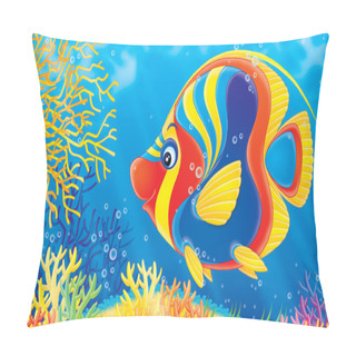 Personality  Angelfish Swimming Over A Colorful Coral Reef. Pillow Covers