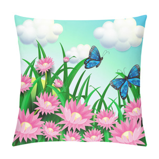 Personality  Butterflies At The Garden With Pink Flowers Pillow Covers