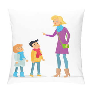 Personality  Woman Explaining Rules For Attentive Children Pillow Covers