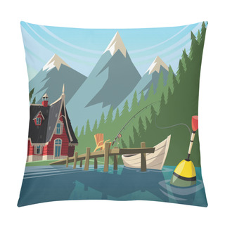 Personality  Fishing Day On Mountain Lake Pillow Covers