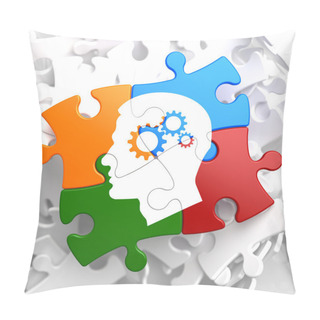 Personality  Psychological Concept On Multicolor Puzzle. Pillow Covers