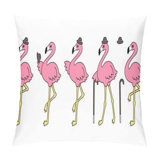 Personality  Pink Flamingo Vector Set Hat Cartoon Character Icon Flamingos Collection Illustration Cute Animal Exotic Nature Wild Fauna Pillow Covers