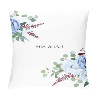 Personality  Dusty Blue Rose, White Hydrangea, Ranunculus, Anemone, Eucalyptu Pillow Covers