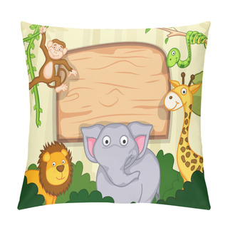 Personality  Cute Funny Animals With Wooden Board. Pillow Covers