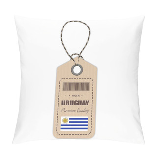 Personality  Hang Tag Made In Uruguay With Flag Icon Isolated On A White Background. Vector Illustration. Pillow Covers