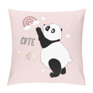 Personality  A Cute Little Panda Stands On Its Hind Legs. Cartoon Style. Hand-drawn Chinese Bamboo Bear. Additional Elements - Scribbles, Lettering. Stock Vector Illustration For Printing On Stationery, Postcards, Paper. Pillow Covers