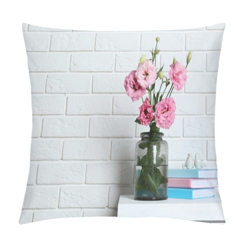 Personality  Beautiful Flowers With Books On Brick Wall Background Pillow Covers