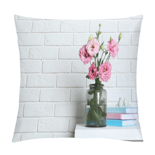 Personality  Beautiful Flowers With Books On Brick Wall Background Pillow Covers