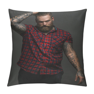 Personality  Male With Tattoo On Arms In Studio Pillow Covers