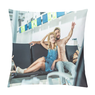Personality  Couple Waiting For Boarding At Airport Pillow Covers