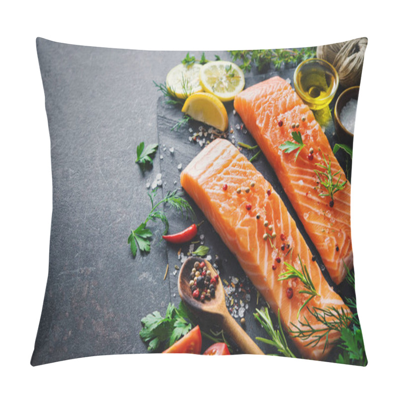 Personality  Fresh Salmon Fillet With Aromatic Herbs, Spices And Vegetables Pillow Covers