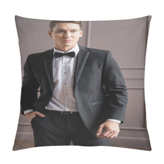 Personality  Man In Suit Holding Hand In Pocket Of Pants At Home  Pillow Covers