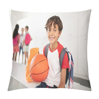 Personality  Cheerful Schoolboy Feeling Excited Before PE Class Pillow Covers