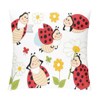 Personality  Vector Set Of Cute Cartoon Ladybugs Pillow Covers