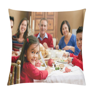 Personality  Multi Generation Family Celebrating With Christmas Meal Pillow Covers