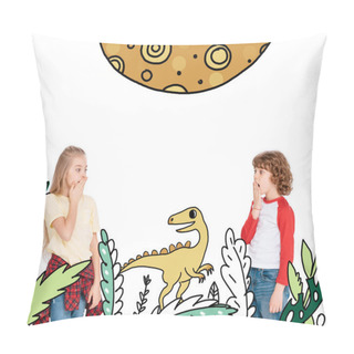 Personality  Boy And Girl Scared By Dinosaur Pillow Covers