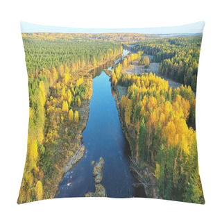 Personality  River Autumn View From Drone Forest, Landscape Panorama Aerial View Pillow Covers