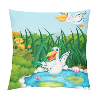 Personality  A Pond With Ducks Pillow Covers