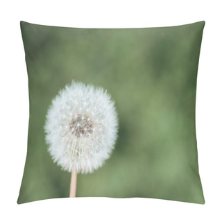 Personality  Close Up View Of Fluffy Dandelion On Blurred Green Background Pillow Covers