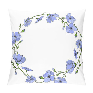 Personality  Vector Blue Flax Floral Botanical Flower On White Background. Wild Spring Leaf Wildflower Isolated. Engraved Ink Art. Frame Border Ornament Square. Pillow Covers