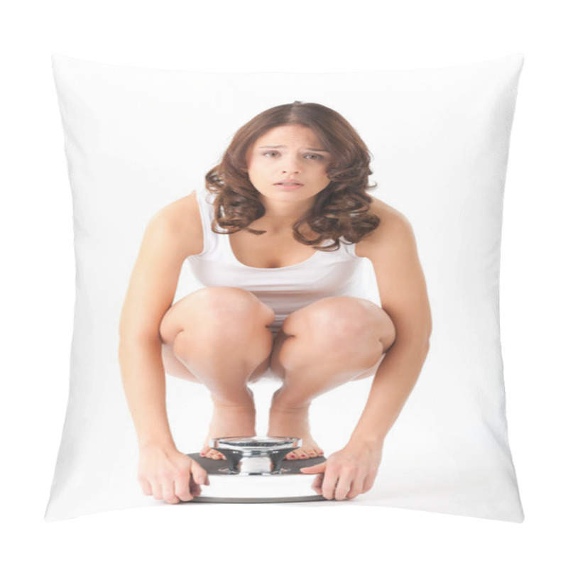 Personality  Woman Sitting On Her Haunches On A Scale Pillow Covers