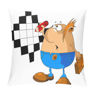 Personality  Man Solve A Difficult Crossword Puzzle. Vector And Illustration Pillow Covers