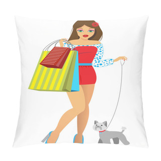 Personality  The Girl With Purchases And A Doggie Pillow Covers