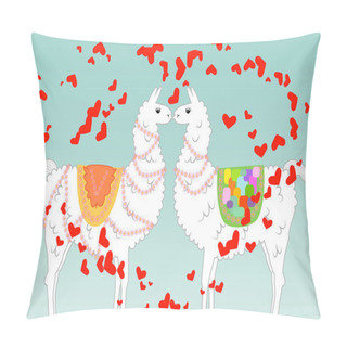 Personality  Two Lovers Kissing Llamas Surrounded By Hearts. Love In The Air, Postcard To The Day Of Saint Valentine Pillow Covers