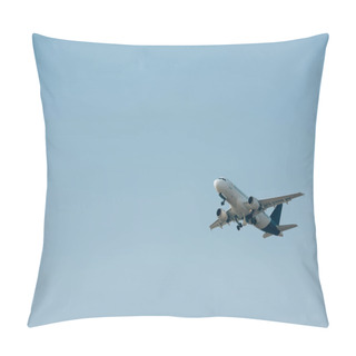 Personality  Commercial Jet Plane Taking Off In Blue Sky With Copy Space  Pillow Covers