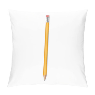 Personality  Realistic Pencil, Isolated Vector Yellow Wooden Writing Tool With Rubber Eraser. Sharpened Detailed Office Stationery Mockup, School Instrument. Creativity, Idea, Education And Design Symbol Pillow Covers