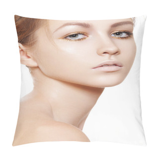 Personality  Attractive Natural Woman Face Isolated On White. Clean Skin Pillow Covers