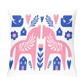 Personality  Nordic Dala Horsesand Birds Seamless Pattern Pillow Covers
