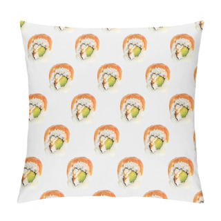 Personality  Seamless Pattern Of Delicious Philadelphia Sushi With Salmon Isolated On White Pillow Covers