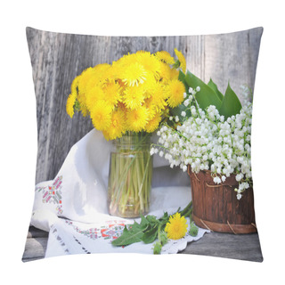 Personality  Bouquets Of Dandelions And Lilies Of The Valley (Convallaria Majalis) Pillow Covers