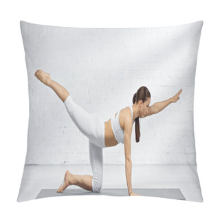 Personality  Side View Of Woman Doing Bird Dog Yoga Pose  Pillow Covers