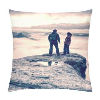 Personality  Happy Romantic Loving Hikers Couple At Misty Valley  Pillow Covers