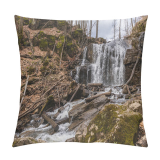 Personality  Mountain River Near Stones In Moss In Forest  Pillow Covers