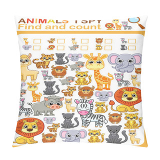 Personality  Printable Worksheet For Kindergarten And Preschool. I Spy. Count Zoo Animal. Pillow Covers