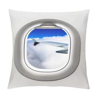 Personality  View Of Aircraft Wing And Clouds From Airplane Window Pillow Covers