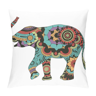 Personality  Elephant With An Oriental Pattern. An Elephant Richly Decorated With Indian Ornaments, On A White Background. Pillow Covers
