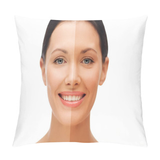 Personality  Beautiful Woman With Half Face Tanned Pillow Covers