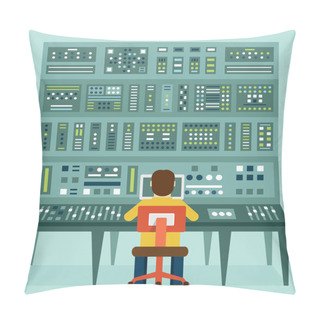 Personality  Flat Illustration Of Expert With Control Panel. Analytics And Management Pillow Covers