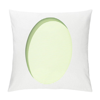 Personality  Cut Out Round Hole In White Paper On Lime Green Striped Background Pillow Covers