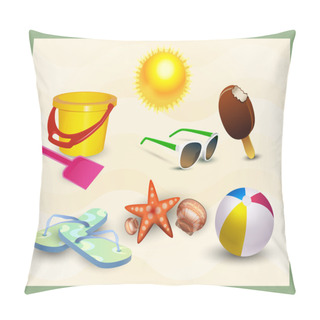 Personality  Beach Icons Set. Vector Pillow Covers