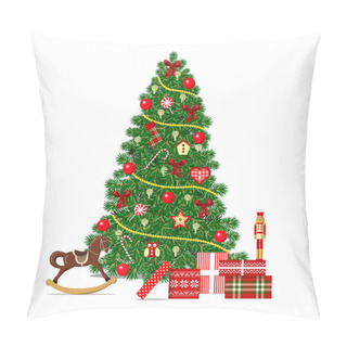 Personality  Beautiful Decorated Xmas Tree Isolated. Christmas Pillow Covers