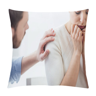 Personality  Cropped View Of Man Consoling Woman During Therapy Meeting Pillow Covers