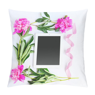 Personality  Tablet And Pink Flowers Pillow Covers