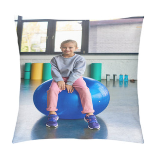 Personality  Cute Preadolescent Girl In Sportswear Sitting On Fitness Ball And Looking At Camera, Child Sport Pillow Covers