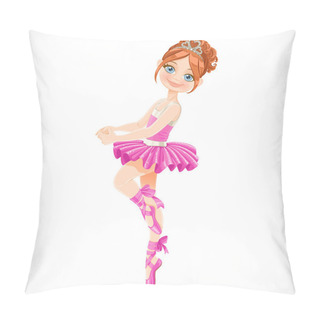 Personality  Pretty Brunette Ballerina Girl Dancing In Pink Dress Isolated On Pillow Covers