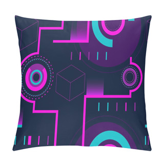Personality  Seamless Pattern In Cyberpunk Style, 80s Retro Futurism. Linear Art And Circles, Dotted. Vector Illustration Pillow Covers
